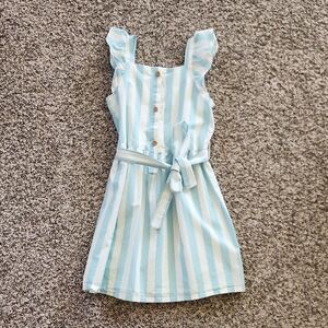 Girls' Blue and White Striped Tie-Waist Dress 5T